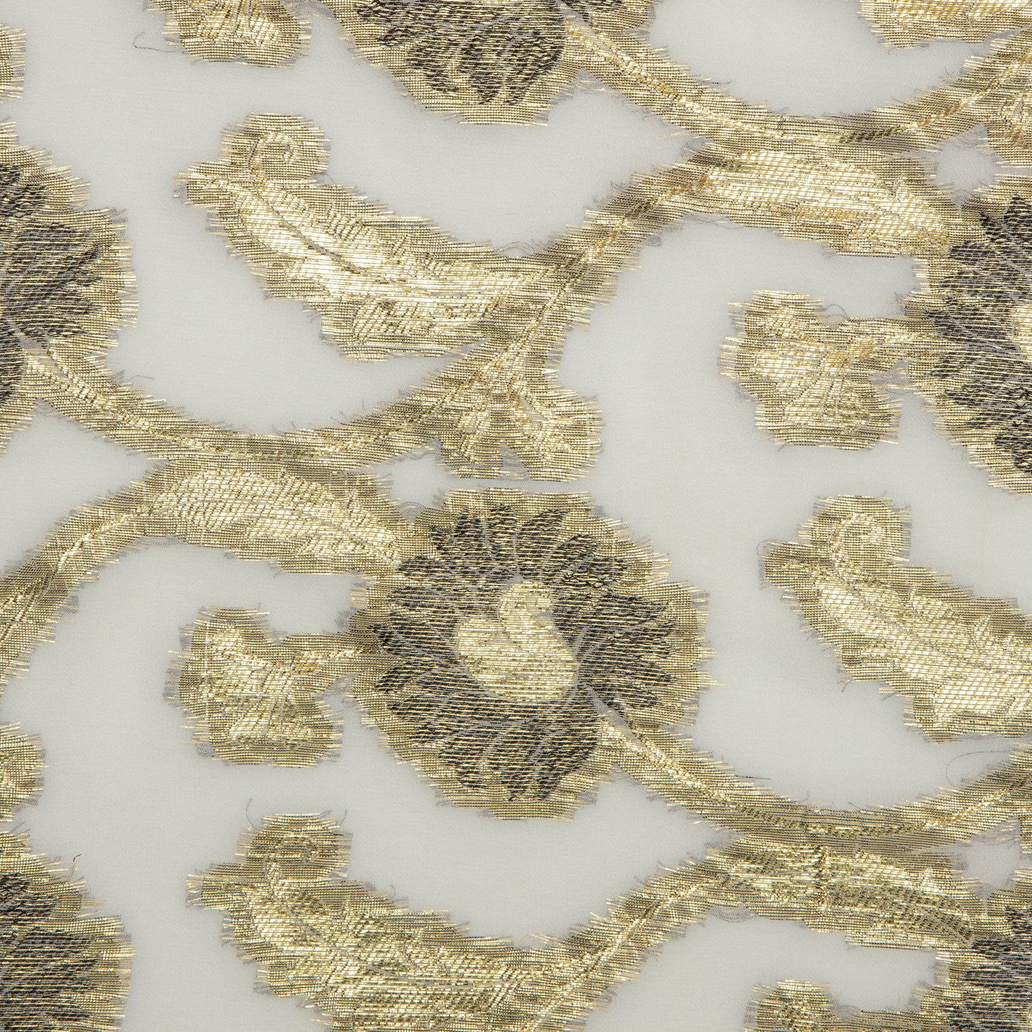 Viscose Georgette Noir-Gold Flora - VG5940111
