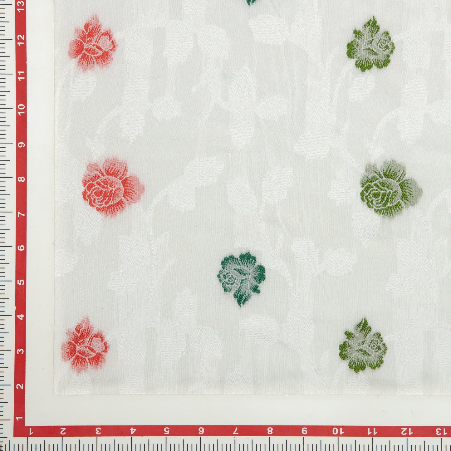 Viscose Uppada Red and Green Roses - VP0840139