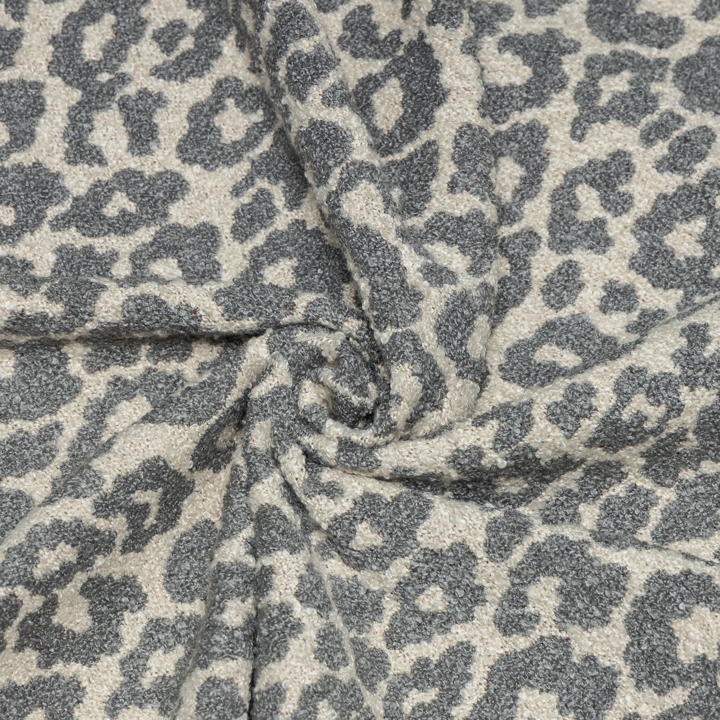 Polyester Cream and Grey Leopard Bouclé Upholstery - KP01A0023