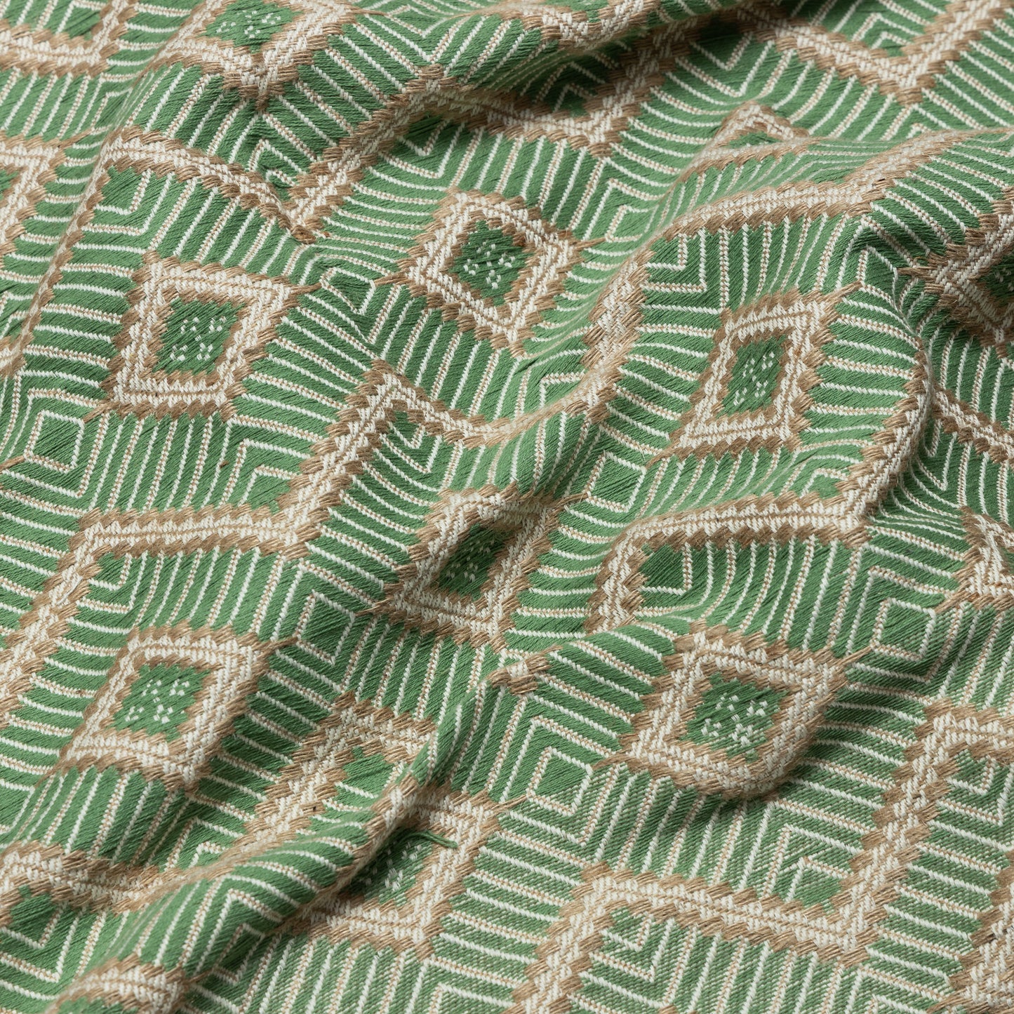 Jute Cotton Emerald Lattice Stripe Upholstery - KP01A0057