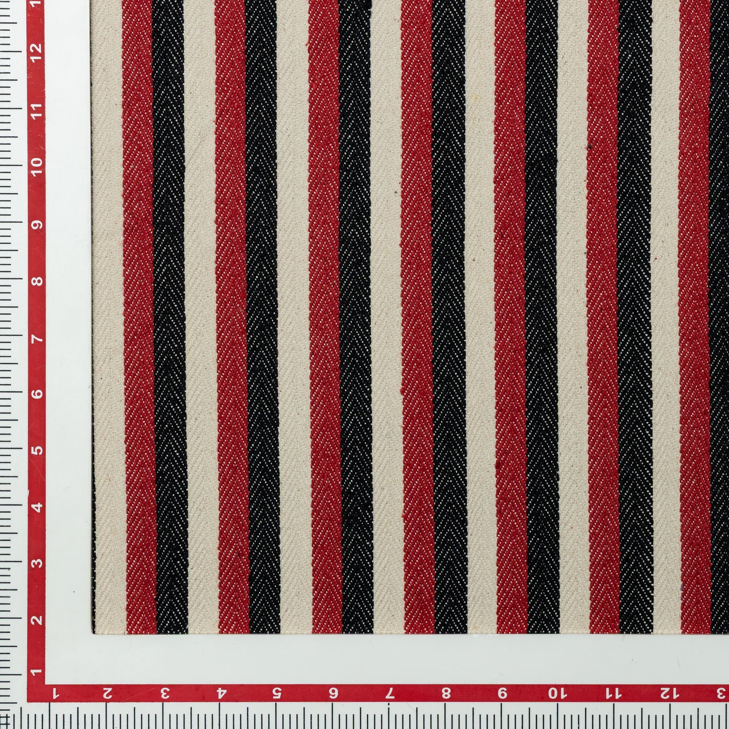 Cotton Red-Black-Cream Striped Twill Upholstery - KP01A0030