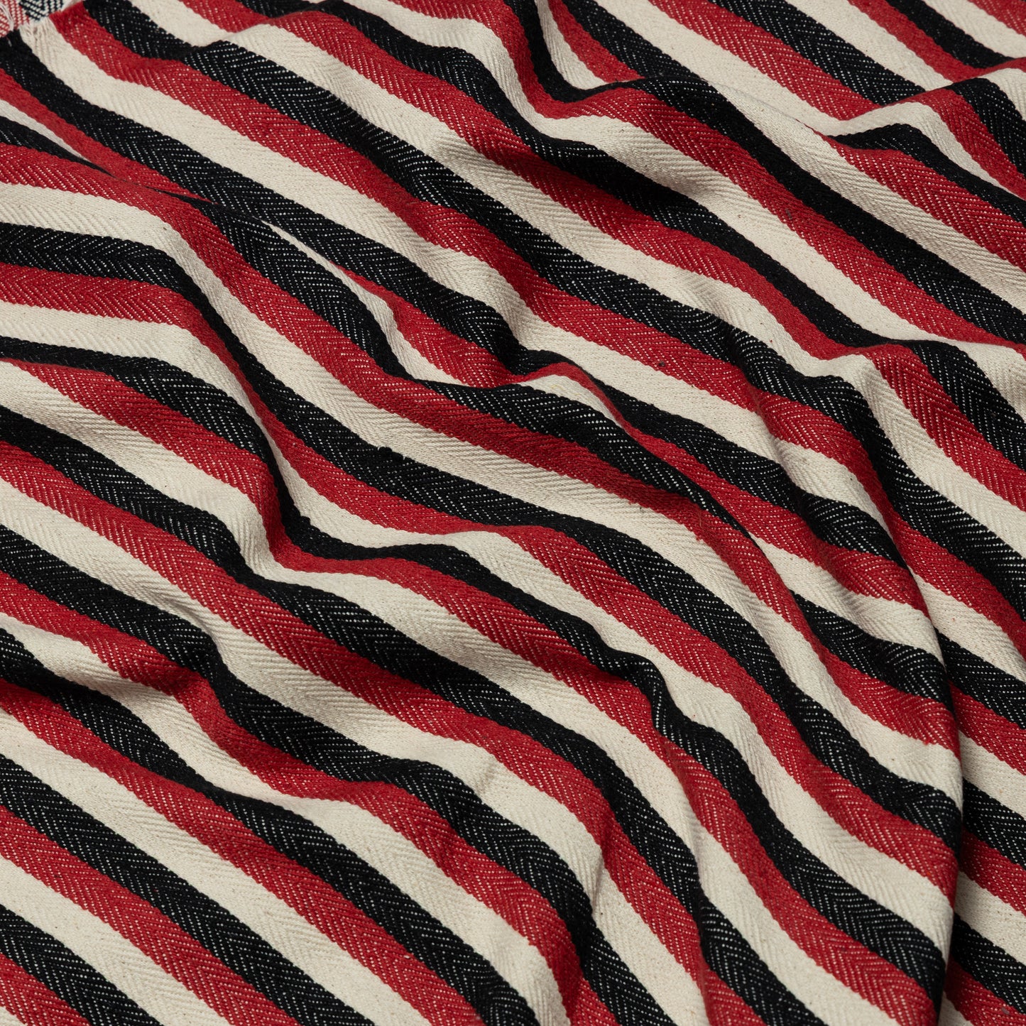 Cotton Red-Black-Cream Striped Twill Upholstery - KP01A0030