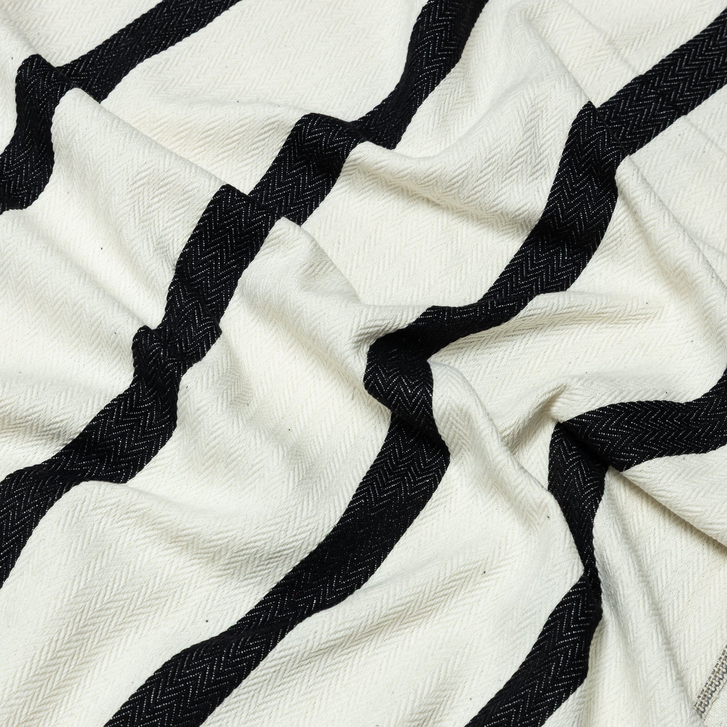 Cotton Black and White Herring Bone Stripe Upholstery - KP01A0013