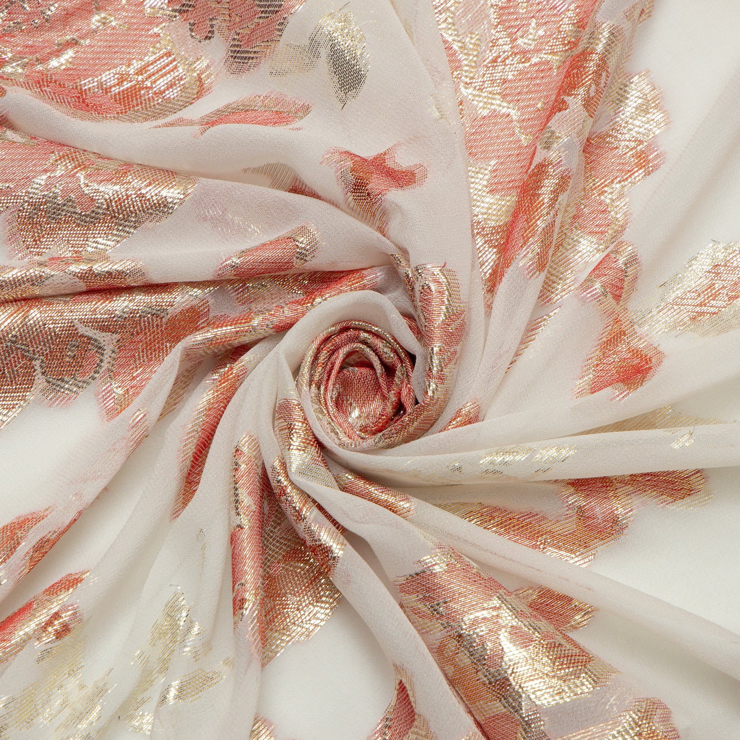 Viscose Georgette Red and Gold Flora - VG0140102