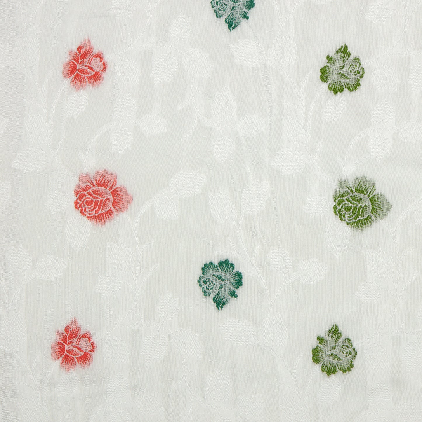 Viscose Uppada Red and Green Roses - VP0840139