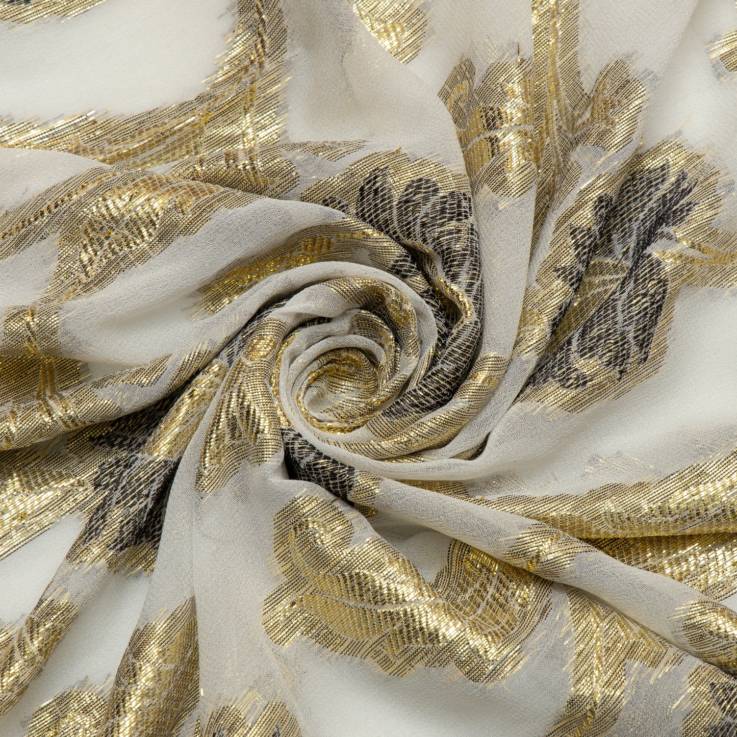 Viscose Georgette Noir-Gold Flora - VG5940111