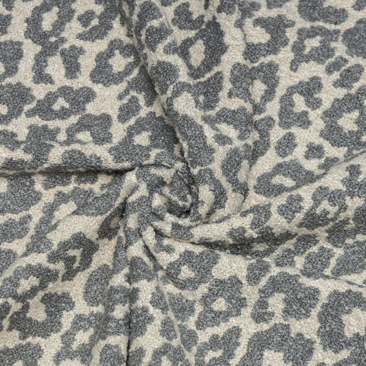 Polyester Cream and Grey Leopard Bouclé Upholstery - KP01A0023