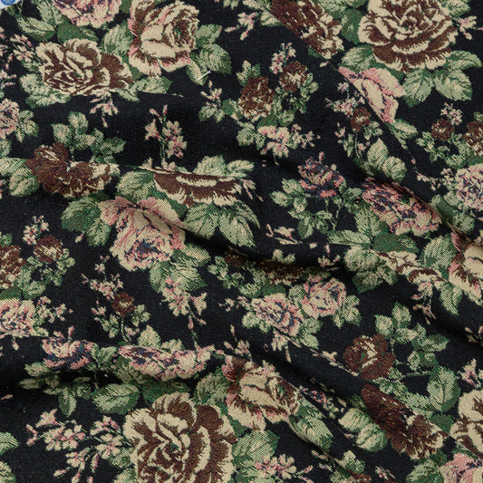 Cotton Polyester Dark Wood Roses Upholstery - KP01A0059
