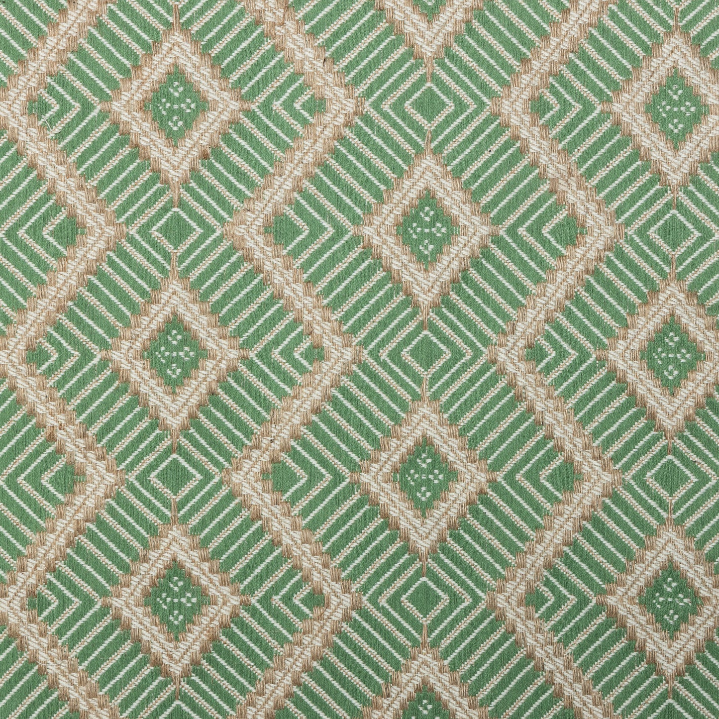 Jute Cotton Emerald Lattice Stripe Upholstery - KP01A0057
