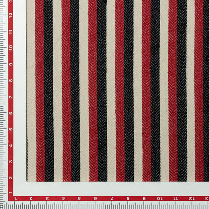 Cotton Red-Black-Cream Striped Twill Upholstery - KP01A0030