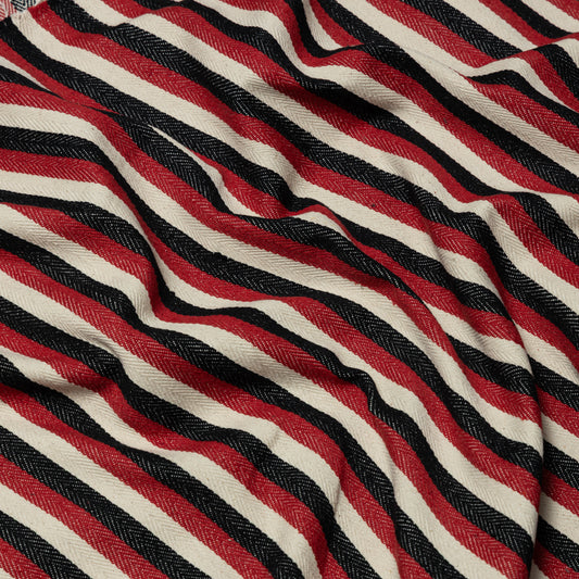 Cotton Red-Black-Cream Striped Twill Upholstery - KP01A0030
