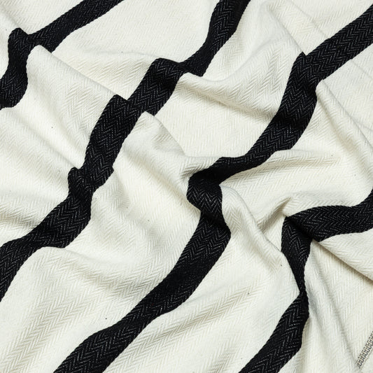 Cotton Black and White Herring Bone Stripe Upholstery - KP01A0013