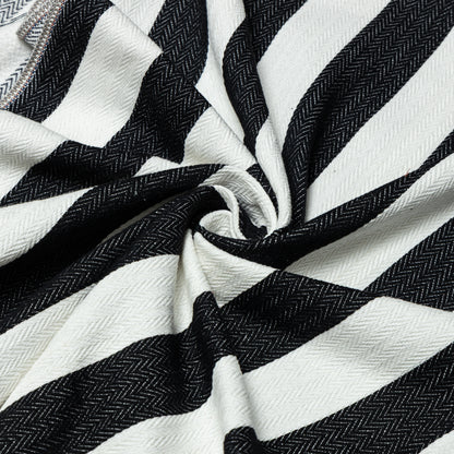 Cotton Black and White Herring Bone Wide Striped Upholstery - KP01A0044
