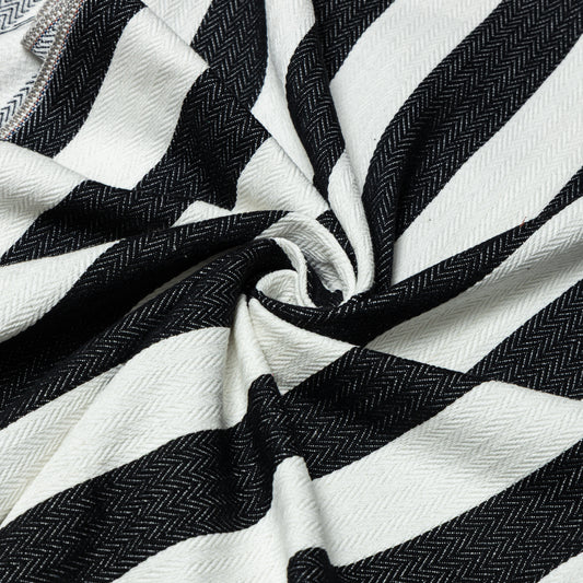 Cotton Black and White Herring Bone Wide Striped Upholstery - KP01A0044