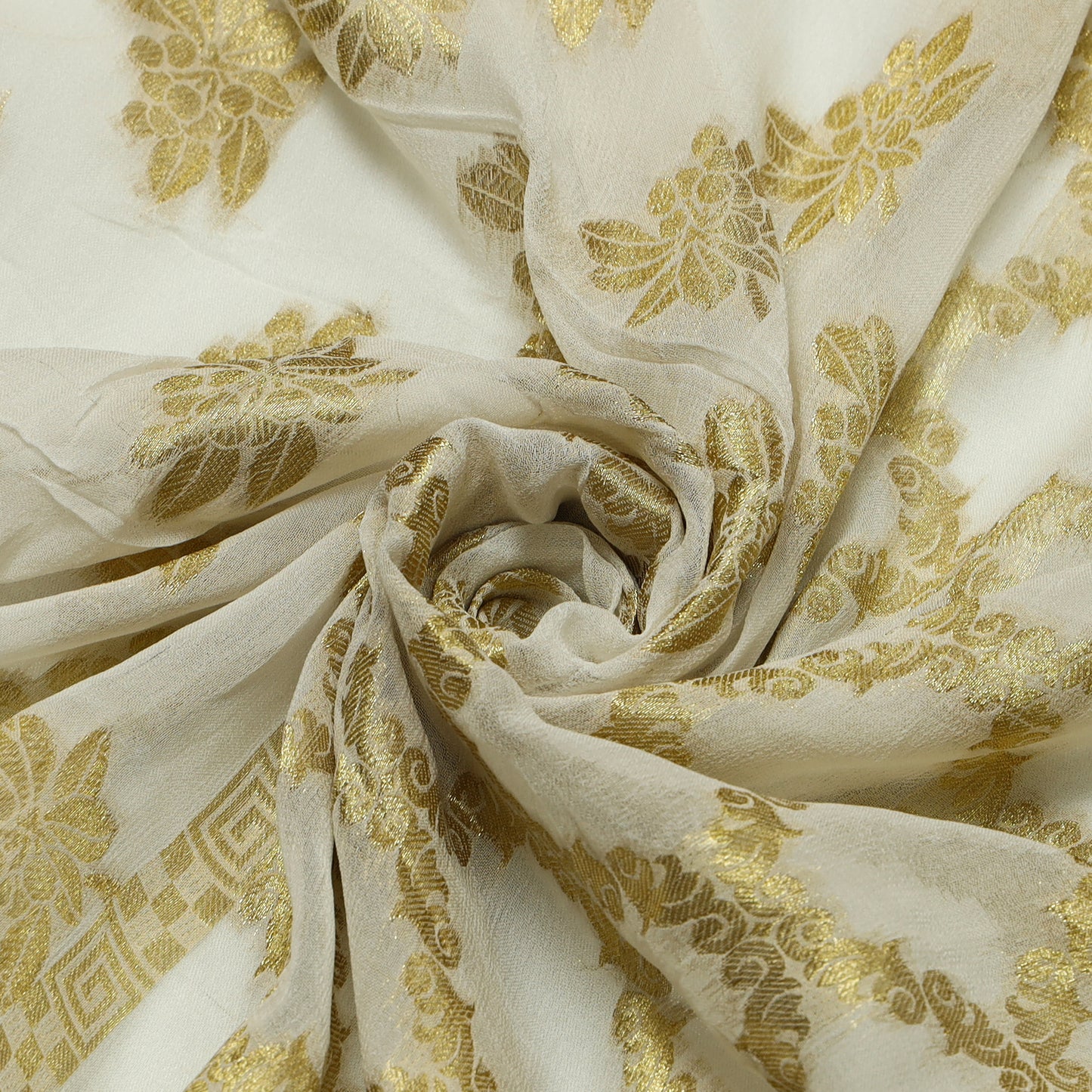 Viscose Georgette Gold Trellis with Floral Panel - VG0040073