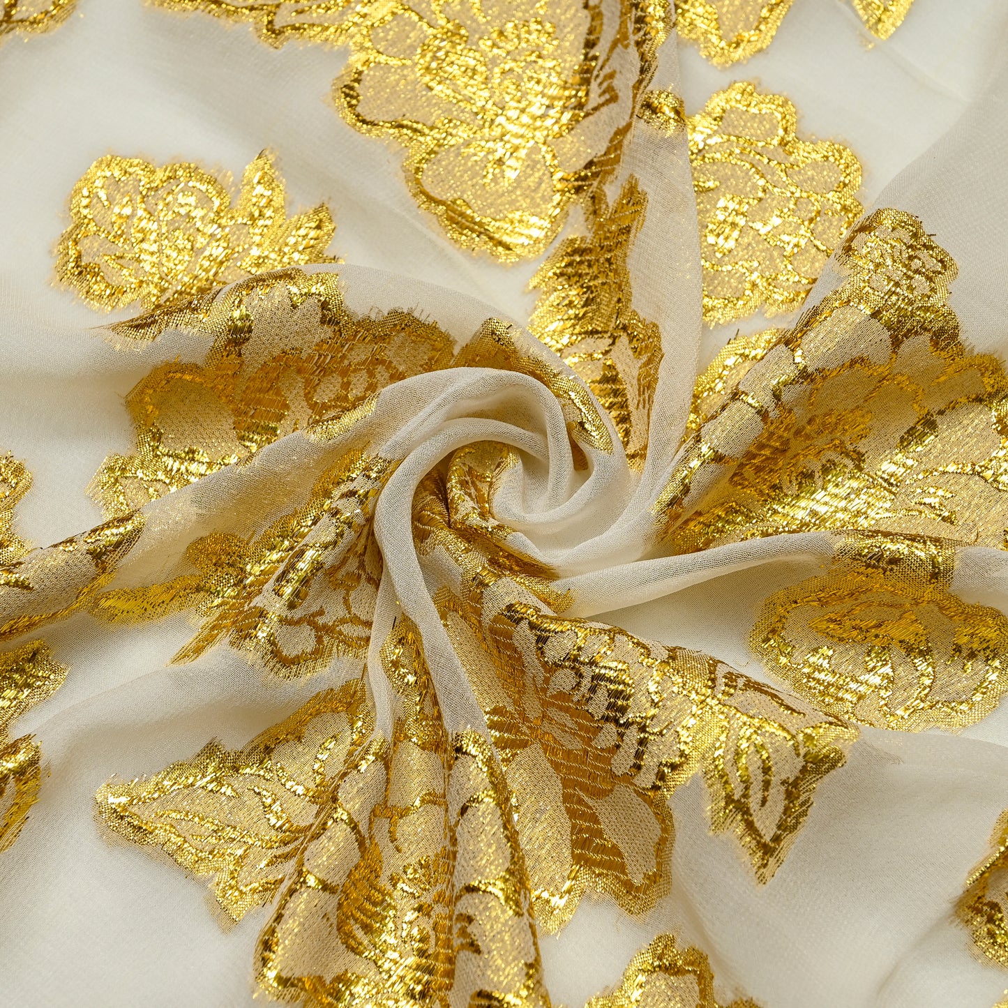 Viscose Georgette 24 Karat Gold Flowers all the way - VG0140028